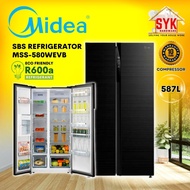 SYK Midea Side By Side Refrigerator MSS-580WEVB 587L Refrigerator Inverter Fridge Peti Ais Peti Sejuk 2 Pintu 冰箱