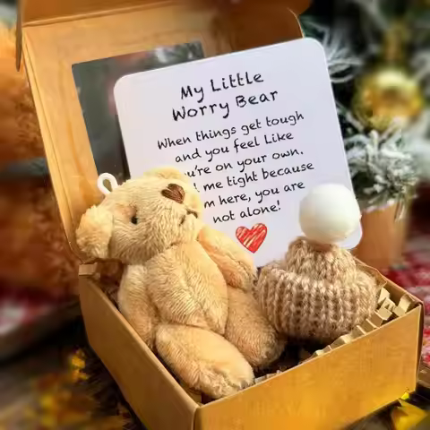 Handmade Mini Plush Bear Little Bear In A Box, My Little Worry Bears, Mini Pocket Bears Hug Plush Wi