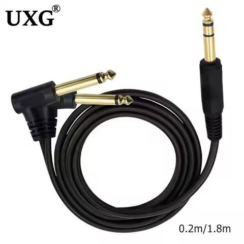 Gold Plated 6.35mm 14 Male TRS Stereo to Dual 2 x 6.35mm 14 Male TS Mono 90 Degree Right Angle Y Spl