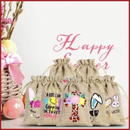 Easter Burlap Bags Bunny Goody Bag 12 Pieces Burlap Bag with Drawstring Linen Burlap Sack Spring Egg