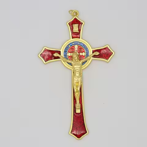 12*7cm Golden Saint Benedict Cross Jesus Christ Pendant Religion Pray Decoration Supplies