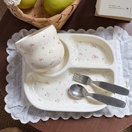 🍋8.5‘’ Lovely flower ceramic divided plate with water cup set |  211 Portion control plates | Diet p