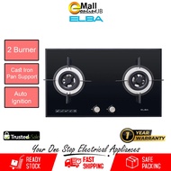 Elba 2 Burners Safety Valve Built In Glass Hob With/Without Gas Regulator 5.0kW EGH-K8942G BK