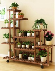 （訂貨價 $250up）125cm寬 移動帶輪 植物架 露台花架 盆栽架 綠色園藝 綠化實木收納架 Wood Plant