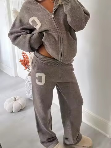 Jacket Tracksuit Two‑piece Set Knit Jacket Clothes Hooded Knit Woman Tracksuit Hooded Knit Coat Pant