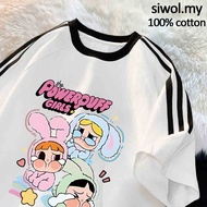 【siwol】Korean Women three stripes short sleeve T-shirt Cartoon Girls Print oversize #I003990