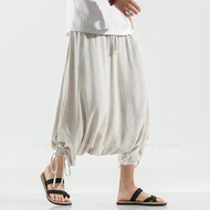 3 Colors Men Harem Cropped Pants Chinese Style Cotton Linen Bottoms Harajuku Streetwear Loose Bloomers Wide Leg Casual Trousers