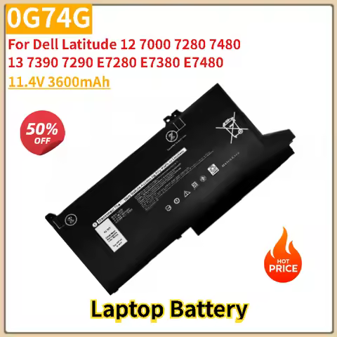 0G74G Laptop Battery 11.4V 3600mAh for Dell Latitude 13 E7280 E7380 E7480 7390 7290 12 7000 7280 748
