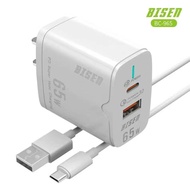 BISEN 65W GaN PD Fast Charger Adapter with Micro USB & Type C Cable Dual USB-C Port & USB Port Adapt