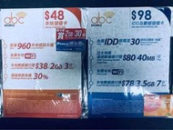 Abc Mobile $98 IDD及數據儲值卡 1年8gb上網