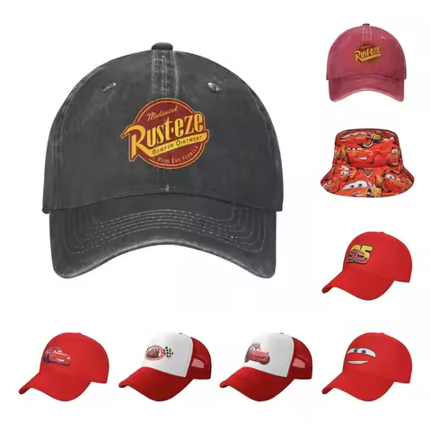 Cars Lightning McQueen Logo Baseball Caps Distressed Denim Washed Headwear for Men Women Outdoor Run