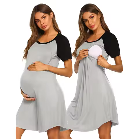 2024 Summer Nursing Gown 3 in 1 Delivery/Labor/Nursing Nightgown Women Maternity Hospital Gown Zippe