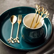 10 Pcs Leaf Shape Spoon Fork Golden Spoon Golden Fork Tea Spoon Tea Fork Fruit Fork