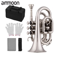 [ammoon]【แท้จริง】MINI Pocket trumpet BB FLAT brass พร้อมกระเป๋าหิ้วสีดำ