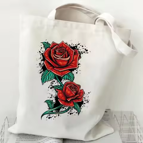 Shoulder Bag Wildflowers Canvas Tote Bag Women Daisy Rose Lavender Shopping Bag Student Plant Style 