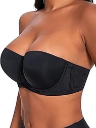 Women's Strapless Bra with Clear Straps for Large Bust [No Red Mark] Underwire Bras Band Size(34-48)