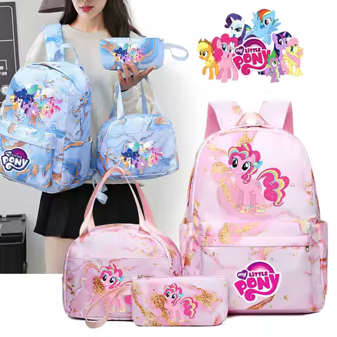 3Pcs Set My Little Pony Backpack for Girls Boys Student Teenager Children Rucksack Kids Birthday Gif