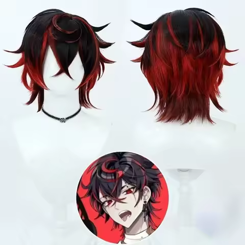 K9 Kuro Kurenai cosplay wig vtuber black red short heat resistant synthetic hair Halloween party rol