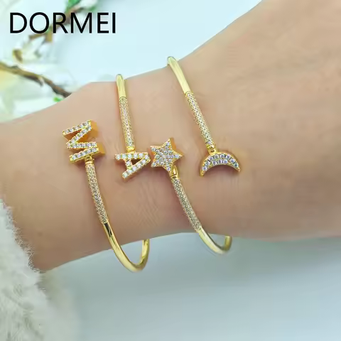 DOREMI Elegant Women Custom Initial Letters Charms Bracelet Full Cz Letters Staggered Bangle
