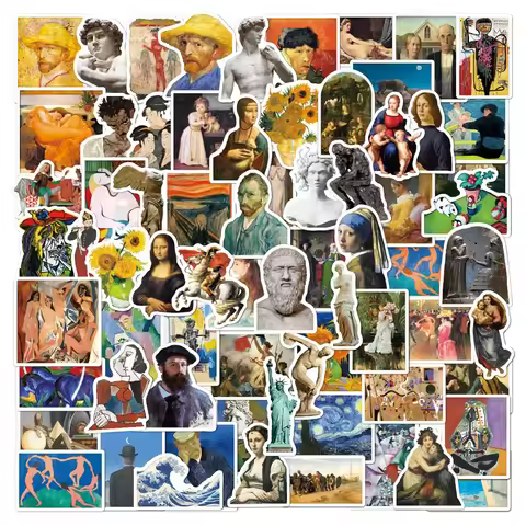 10/30/50PCS Oil Painting Art Famous Painting Mona Lisa Van Gogh Picasso David Sticker Luggage Laptop