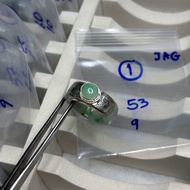 3AC-JAG แหวนหยกพม่าเม็ดยอดพลอยแท้ ครอบเงินด้วยมือฝีมือช่างพม่า