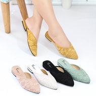 Emye - Sandal Selop Brukat Glitter Pengantin Wanita Flatshoes Putih 36-41