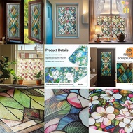 PREVALENT Stained Glass Film, Non-Adhesive Static Cling Lattice Window Film,  Anti-Glare  Design Rai