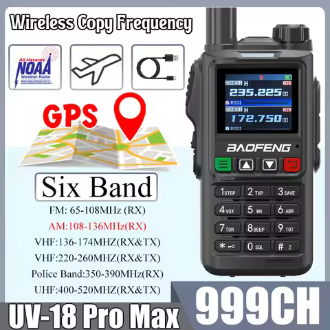 UV18 Pro Max GPS Baofeng Walkie Talkie Six Bands AM FM High Power Wireless Copy Frequency NOAA 999CH