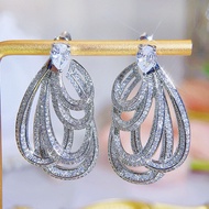 SEQUITO Unique 3D Geometry Design Silver Plated Drop Earrings or Water Drop Studs Two Way Wear Paved