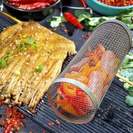 Outdoor Stainless Steel BBQ Basket Wire Mesh Cylinder Grill Basket Rolling Grilling Basket Portable