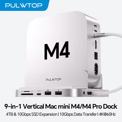 PULWTOP Mac mini M4 Dock with HDMI 4K & M.2 SSD(SSD NOT Included), USB A/C 10Gbps, USB A 2.0, Audio,
