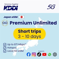 KDDI Official Japan eSIM Highspeed Unlimited 5G 4G LTE 3 Days to 10 Days No FUP Best Japan Network P