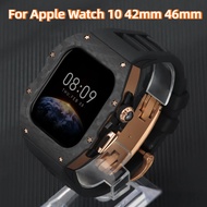 Carbon Fiber Case Rubber Strap Luxury Refit Modification Kit For apple Watch Series 10 42mm 46mm iWa