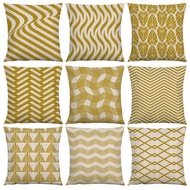 Linen Pillow Case 40x40/45x45/50x50cm Yellow Geometric Pattern Cushion Cover for Sofa Bedroom