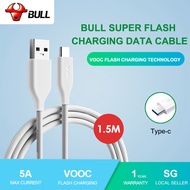 BULL OPPO VOOC Flash Charge Type-C Cable【1.5M】USB C 5A Fast Charging Quick Charge Data Transfer Line Super Charge Charger For OPPO R9 R9S R9SPlus R11 r11splus /Huawei SCP/ Samsung 2.0A/BC1.2 s20+/S10 GNV-J6E15S