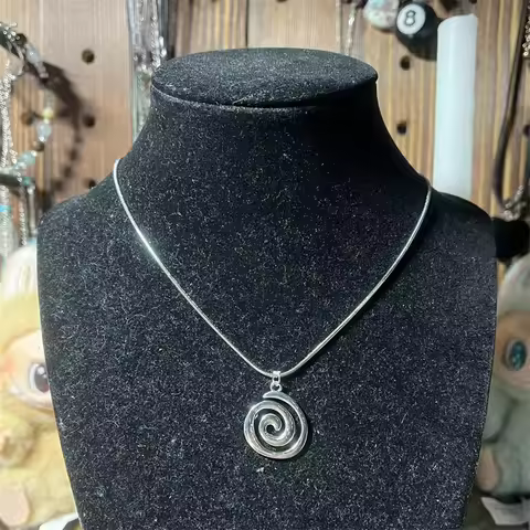 handmade y2k whimsigoth spiral swirl pendant stainless steel snake cord necklace