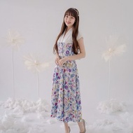 【波麗印花】60s優雅赫本風 復古領口長洋裝 裙 日本淡水色