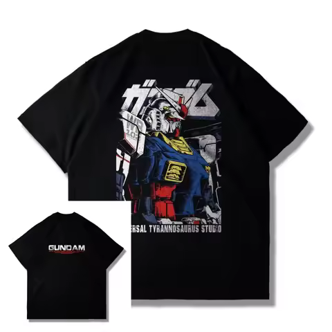 2026 Summer Gundam RX‑78‑2 Mecha Robot Front Back Double Print Aesthetic T‑Shirt Unisex Oversized Y2