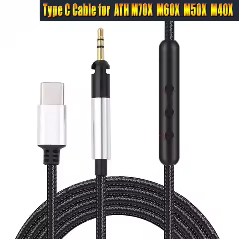 Mic Remote Type C Audio Replacement Cord Compatible With Audio Technica ATH-M40x ATH-M50x ATH-M60x A