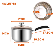 Stainless Steel 16cm Saucepan Induction Compatible Milk Pot with Glass Cover