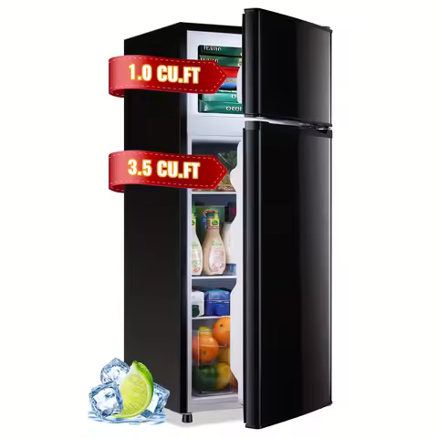 2.5/3.5/4.5 Cu.Ft Mini Fridge with Freezer, Double Door Compact Refrigerator with Adjustable Thermos
