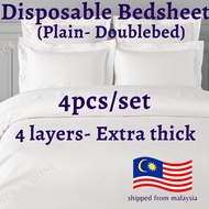 4 LAYER Extra Thick Disposable One Time Use Bedsheet Set-Double bed-Quilt Cover-Bedsheet-Pillow Case