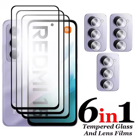 6in1 For Redmi 15 5G Glass For Redmi 15 4G 5G Tempered Glass Full Cover Glue HD Screen Protector For