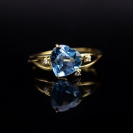 แหวนพลอยโทปาส (Topaz) ตัวเรือนเงินแท้92.5%ชุบทอง พลอยน้ำเงินอมสีฟ้าน้ำทะเลเข้ม ไซด์นิ้ว 53 หรือ เบอร์ 6.5 US
