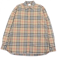 成色極佳的 BURBERRY 8070577 100% 純棉 Nova 格紋長袖襯衫，米色，XL 號。正品。推薦男士穿著。