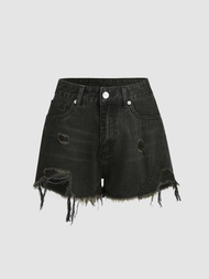 Cider Denim Fringe Ripped Shorts