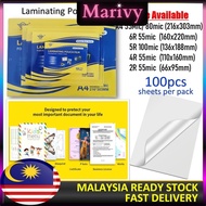 100 pcs sheets per pack Laminate Laminator 2R 3R 4R 5R 6R A4 Laminating Film Pouches Pouch 55mic 100