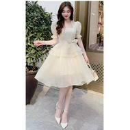 [Voucher 50k Freeship Max 0 đồng toàn quốc] Đầm voan tiểu thư cột nơ eo màu trắng dễ thương đầm bánh