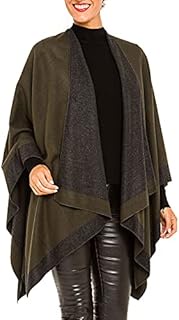 Women's Shawl Wrap Poncho Ruana Cape Cardigan Sweater Open Front for Fall Winter, Border Design - Ar