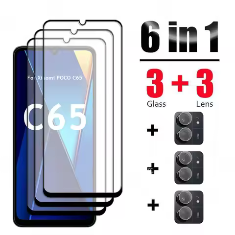 6 In 1 For Xiaomi POCO C65 Glass Tempered Glass POCO C65 Glass Full Cover Screen Protector Camera Fi